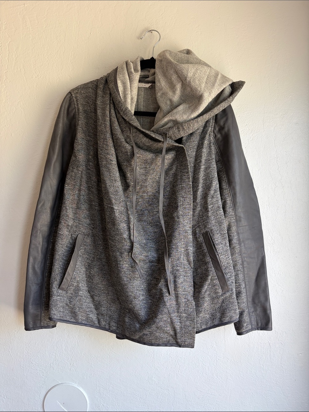 Elaine Kim hooded wrap jacket long sleeves gray size small cozy